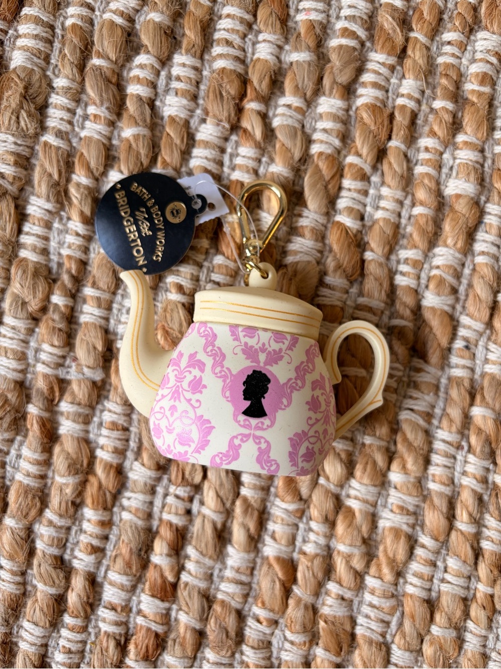 Bath & Body Works Pink & Cream Teapot Keychain. Gold Clip Bridgerton collection